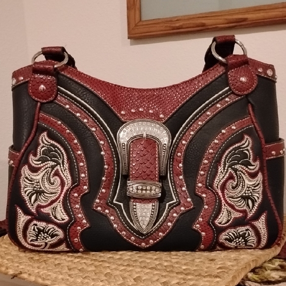 P & G Handbags - P&G Western Black and Red Women's Bag